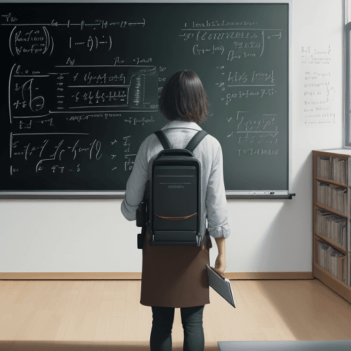 AI generated: A person stands in front of a chalkboard or whiteboard displaying complex diagrams, formulas, or not...