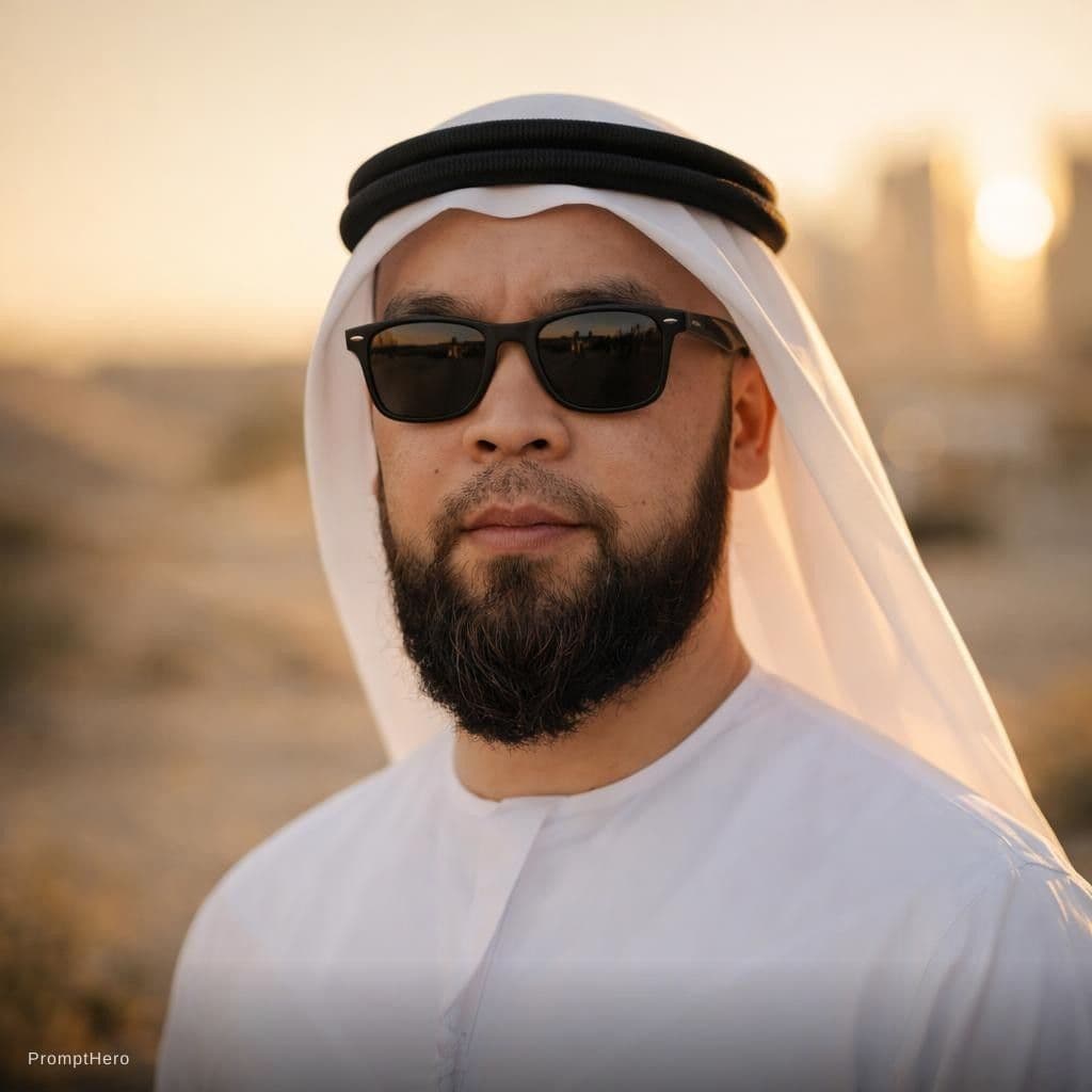 AI generated: Use the exact face from the reference image. A confident Middle Eastern man wearing a pristine white...