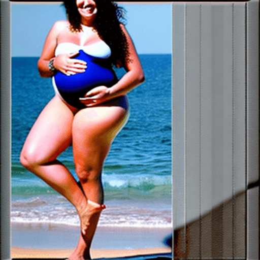 AI generated: beautiful woman, bikini, pregnant, large breasts