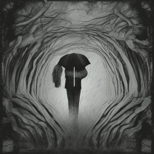 AI generated: black rain, depressing dream,bizarre, underground art, minimal,
