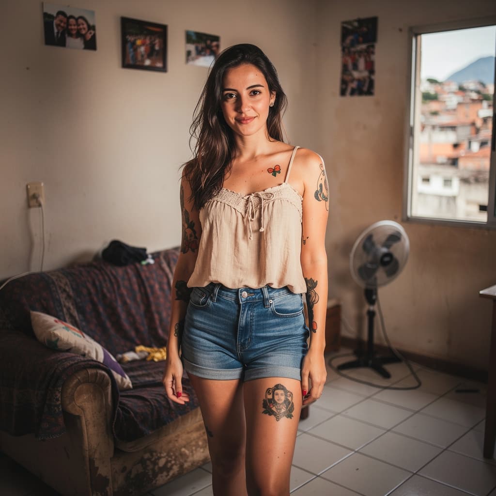 AI generated: A beautiful 23-year-old Brazilian woman, with white skin, from Rio de Janeiro, wearing extremely sho...