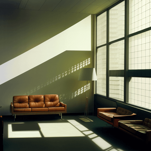 AI generated: Jesus, daylight, indirect lighting, AD magazine, Frank Lloyd, Eames, Mies van der Rohe