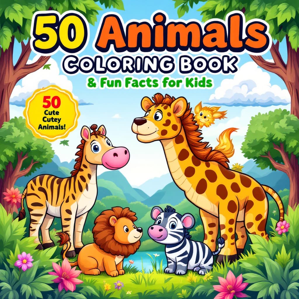AI generated: A fun, engaging, and high-quality children's coloring book cover designed in a **cartoon-style with ...