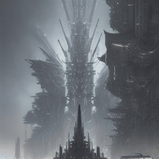 AI generated: scifi people standing surrounded by huge sci fi robotic cyborg city with intricate mechancial and sc...
