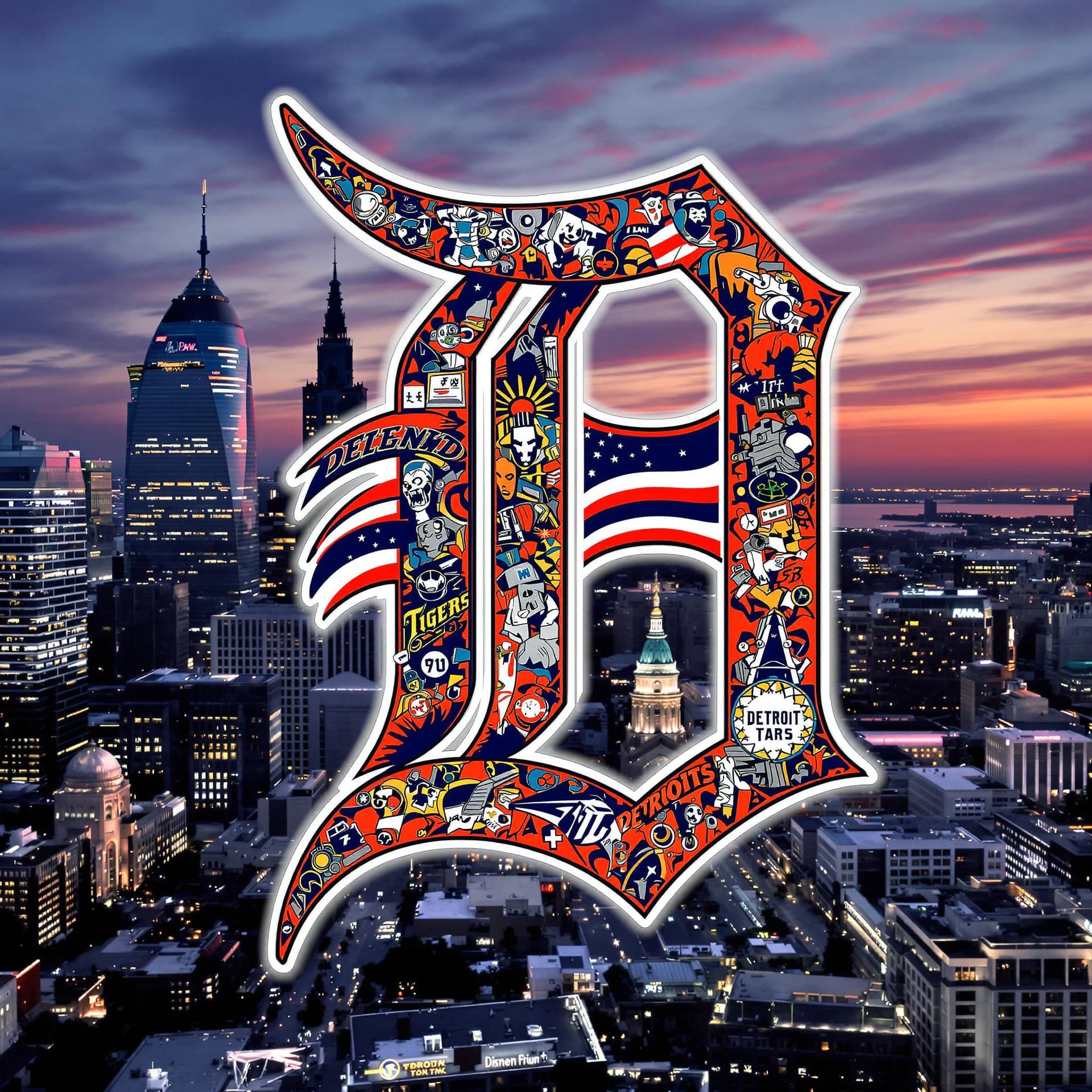 AI generated: Detroit Tigers" logo, featuring vibrant colors and intricate graphics in a hyper-realistic style, se...