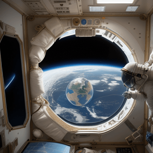 AI generated: an astronaut looking at the earth through her room window on the space station
general plan


