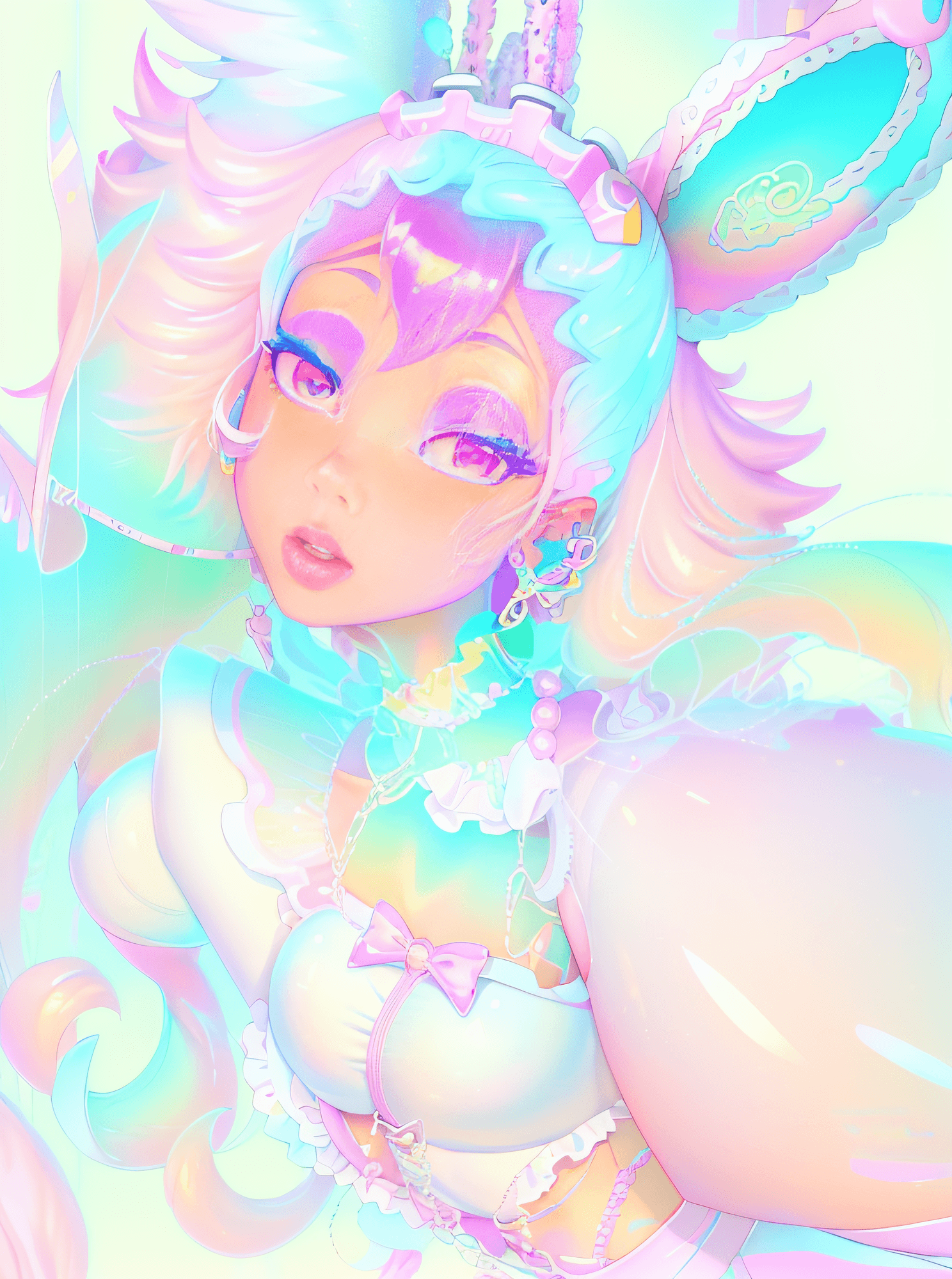 AI generated: a close up of a cartoon character with a pink hair, afrofuturism anime, loish |, loish and wlop, roc...