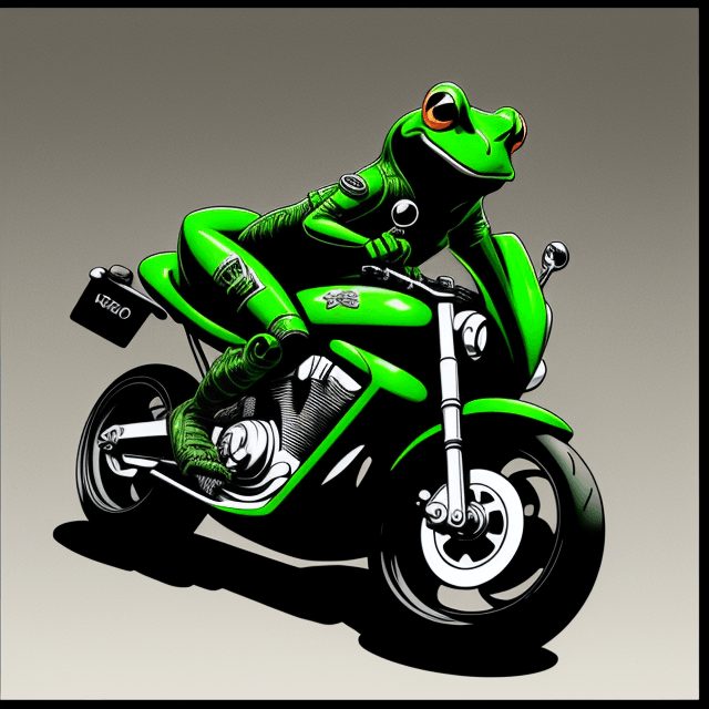 AI generated: line art, frog drive motorcycle