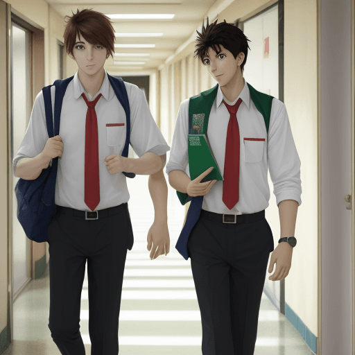 AI generated: charachter men in managa anime in school corridor


