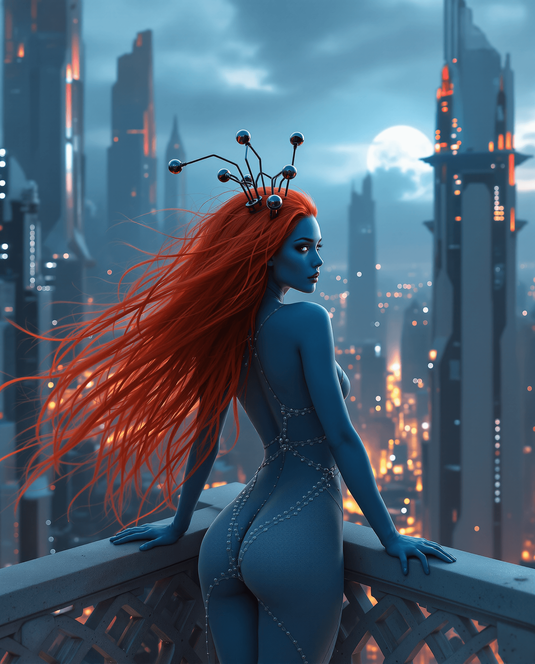 AI generated: Full body view of An 8K, highly detailed photo masterpiece of a super beautiful, hot, dark blue skin...