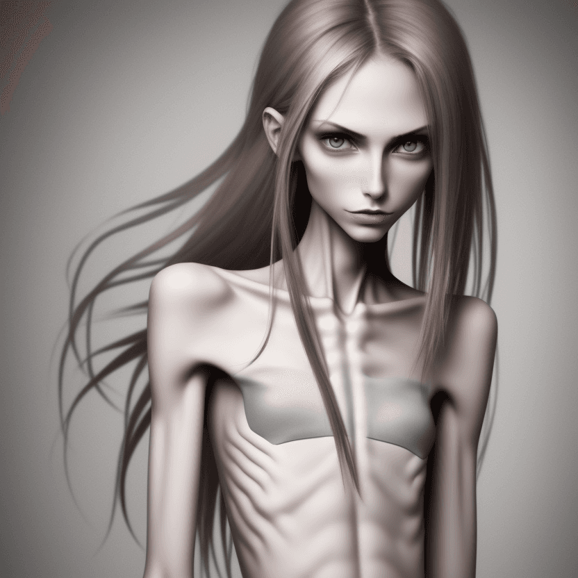 AI generated: extreme beautiful skinny face of skinny (almost anorexic) girl