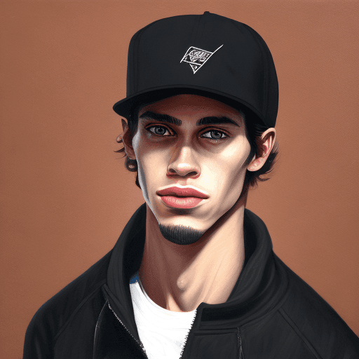 AI generated: a portrait of an young man, 28 years old, skater in 2024, with a black cap and aesthetic look. beaut...