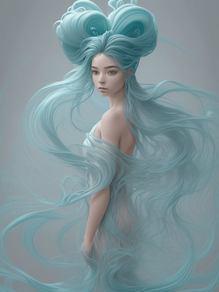 AI generated:  an image of a person with a flowing, sculptural hairstyle and garment that echo the movement of wat...