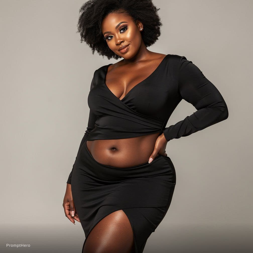 AI generated: 1girl,black,ebony,thick,model pose,smirk,(full nude:1.2),(nipples:1.2),navel,wide hip,curvy,(ulzzang...