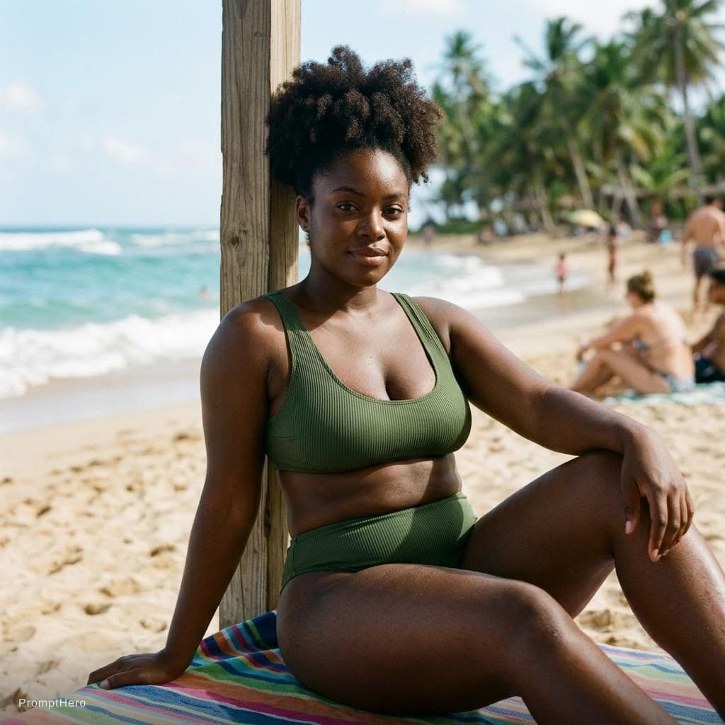 AI generated: Maka a ai black woman looking realistic with round big boobs  and sexy figure thighs with a sexy loo...