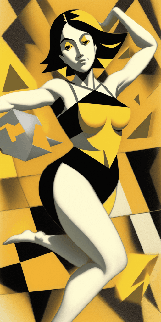 AI generated: (16k4d art rfktrstyle Half a pound of tuppenny rice), Cubist Angles, (Dynamic Pose)