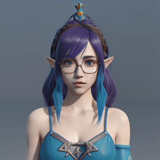 AI generated: lora:Purah-Hyrule Warriors-v1:0.7> purah, multicolored hair, glasses on head, looking at viewer, 3d ...