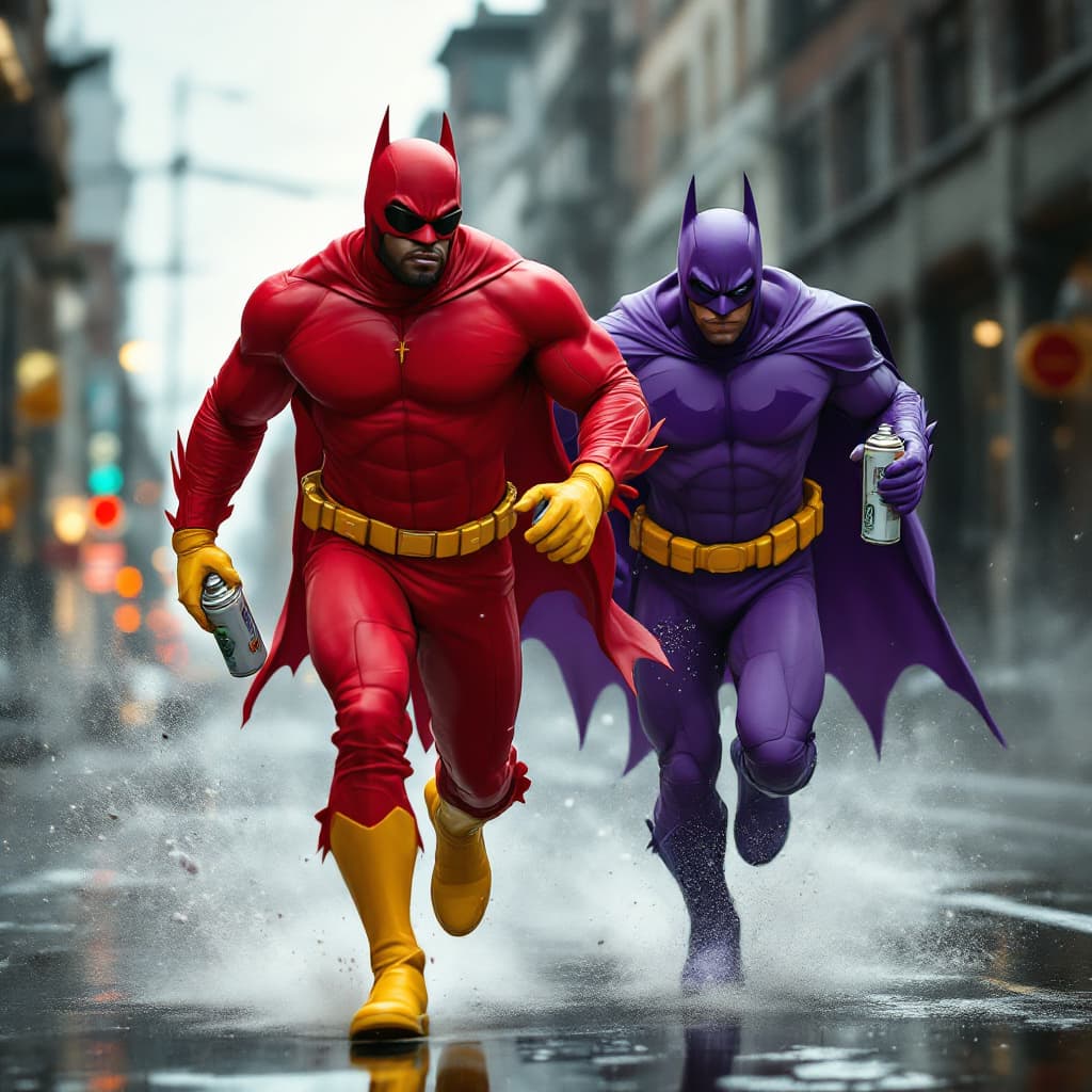 AI generated: Hyper realistic A BLACKMAN IN A RED SPANDEX SUIT, WITH YELLOW GLOVES AND BOOTS , SUNGLASSES AND RED ...