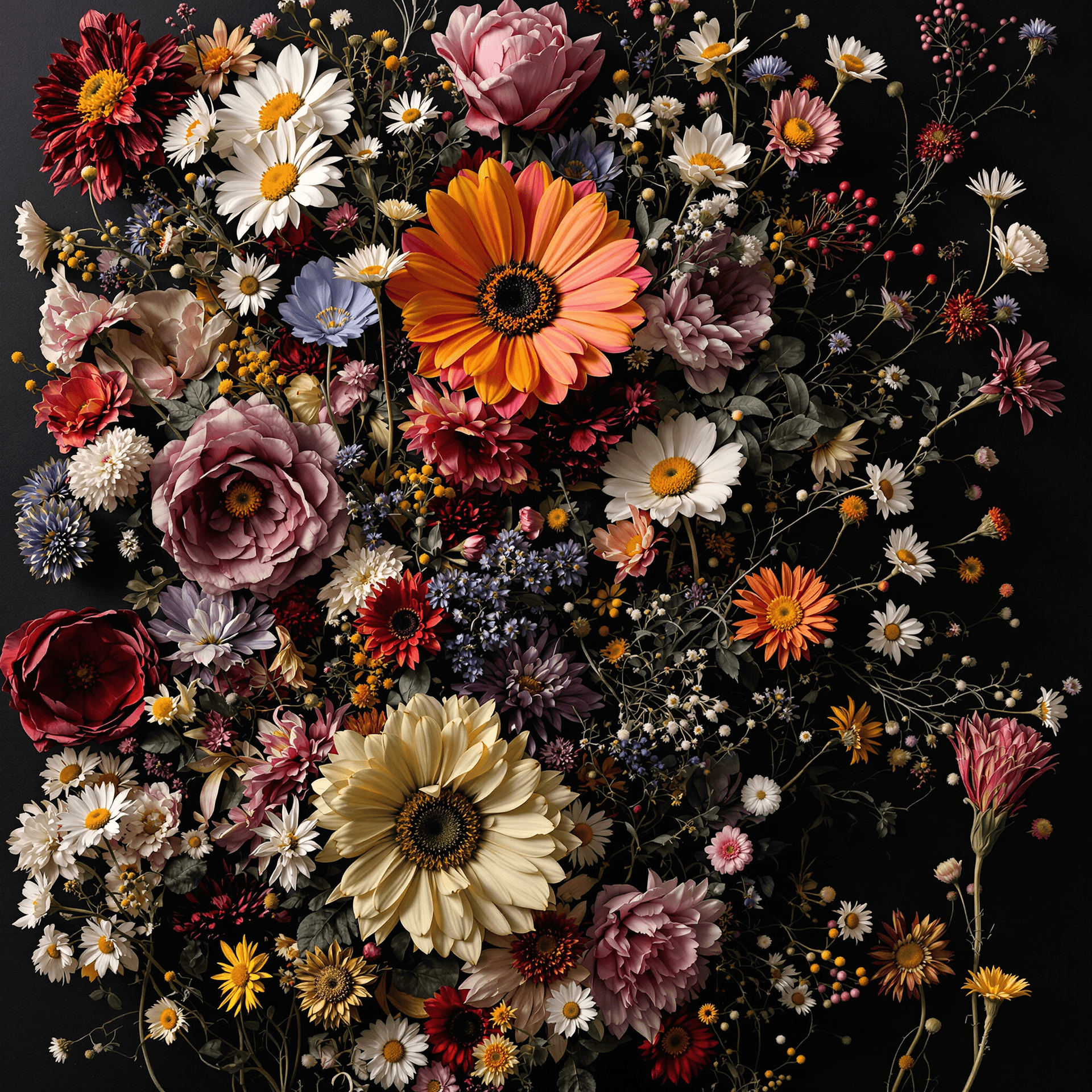 AI generated:  new album cover in the style of abstract artist, made of flowers, instax, playful performance art, ...