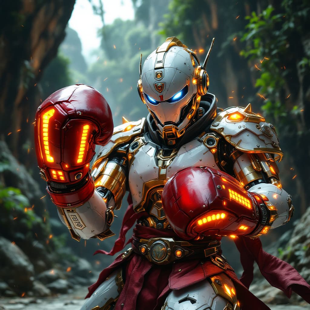 AI generated: robot thai boxer in a remote island --v 6
