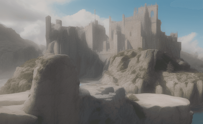 AI generated: A castle made with bright white stones seemingly from out of antiquity. 