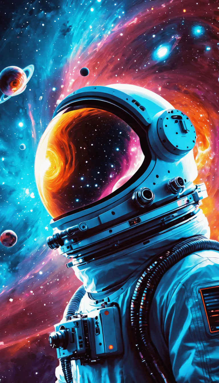 AI generated: space-themed artwork, a austronaut looking to a black hole, anime style, key visual, vibrant, studio...