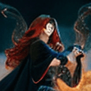 AI generated: A female warlock with long auburn hair wearing a black cowl and ornate robes of red and black, Casti...