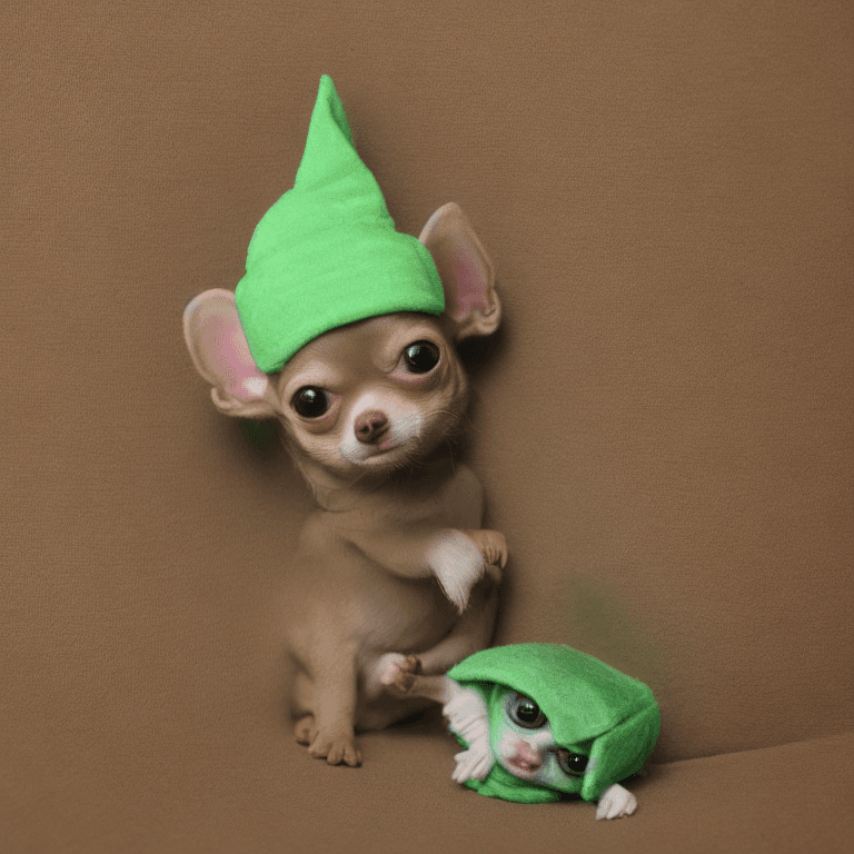 AI generated: teacup chihuahua dressed as Baby Yoda, photography, hyper-realistic, highly detailed, sharpened, nat...