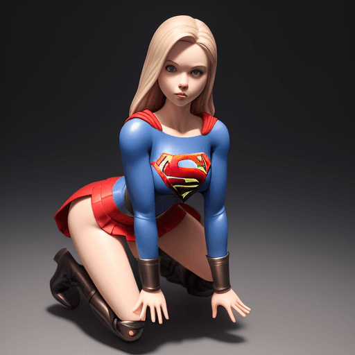 AI generated: super girl  bending down hands on bottom and wearing two piece dress ,smooth ,high boots, mini skirt...