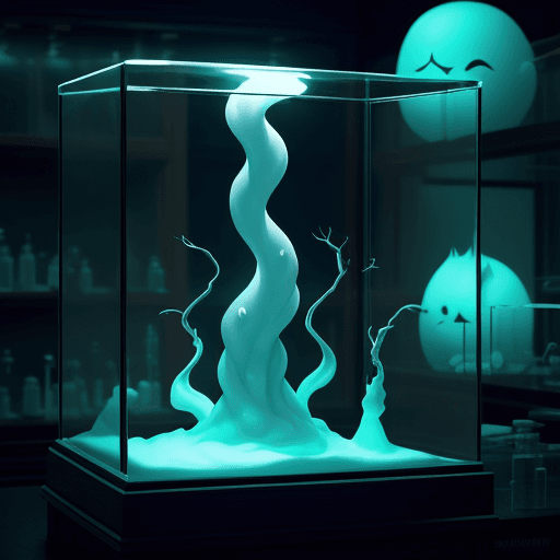 AI generated: a display case for a glowing ectoplasmic ghost in a laboratory environment, cinematic, dramatic ambi...
