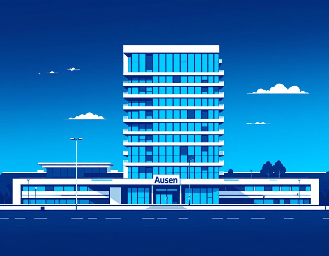 AI generated: clear line vector illustration of a modern building, https://futurebox.de/app/uploads/2020/03/Aussen...