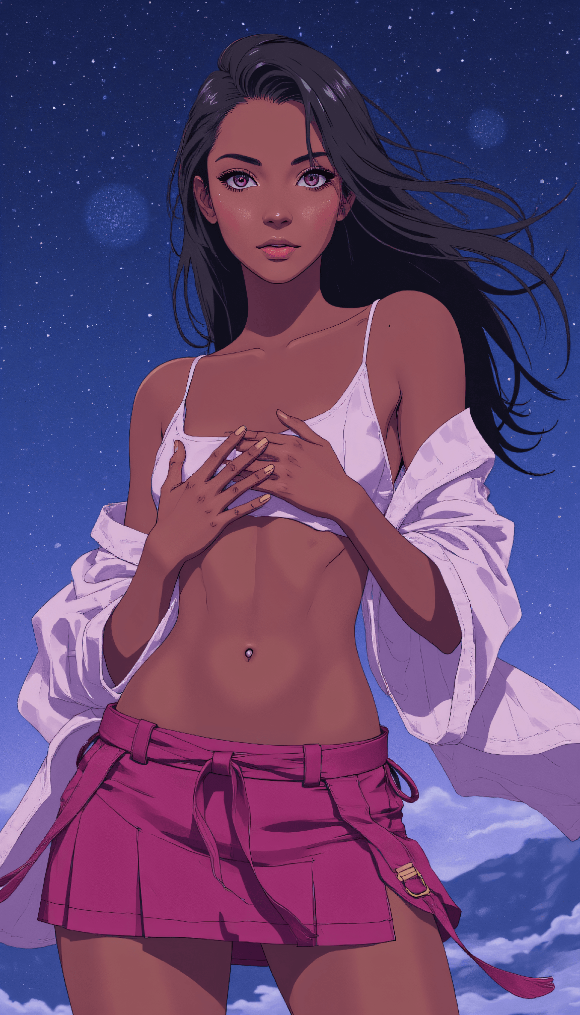 AI generated: anime full body Thick, bold outlines of a 24-year-old Walloon-Māori female girl-next-door beauty wit...