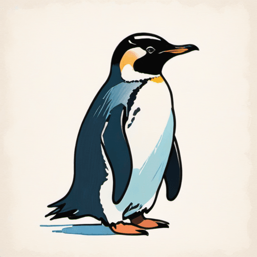 AI generated: young round penguin, highly detailed fine pencil lines, watercolour painting, japanese style, pastel...