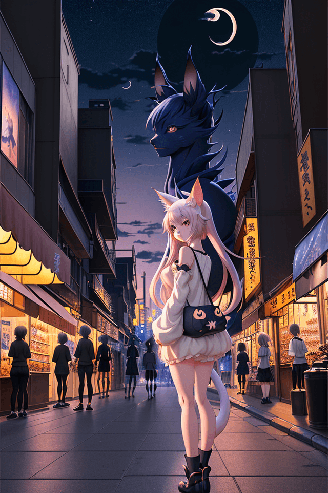 AI generated: anime, 2d, high detail anime, high detail, Kemonomimi, side body view, (lit beast ears) describes hu...