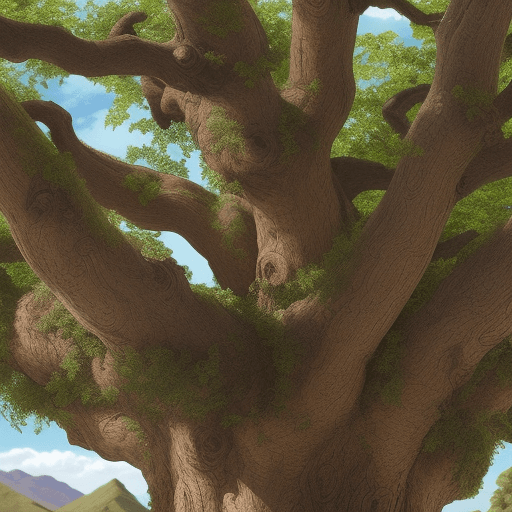 AI generated: Close-up, master piece of art, detailed Andean oak tree, highlighting its foliage, detailed branches...