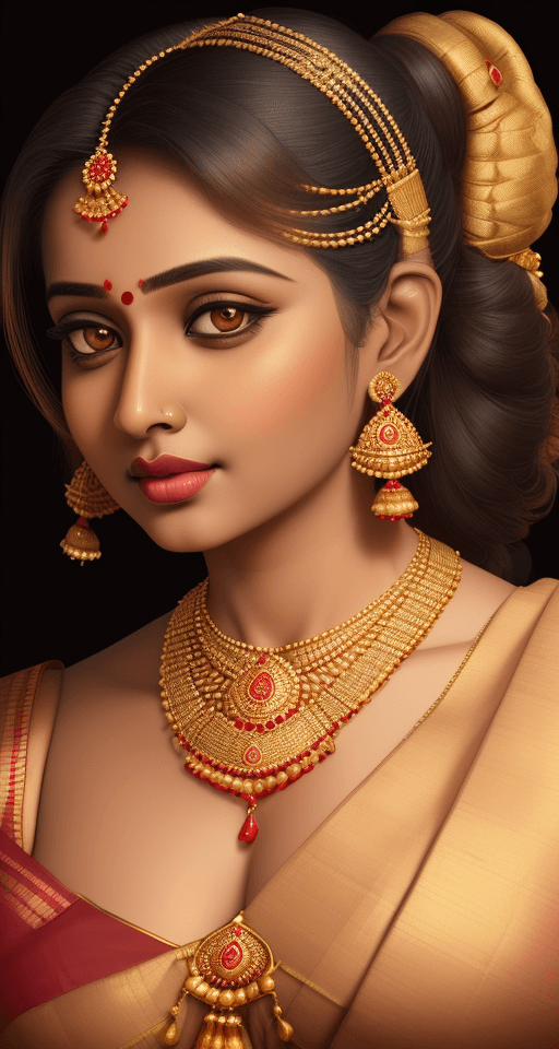 AI generated: Realistic Female Face, South Indian Lady, Traditional Wearing Silk Saree, Simple long Open Hairstyle...