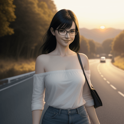 AI generated:  full length of photo of a ultra realistic beautiful cute women, oval face, use glasses,shoulder bla...