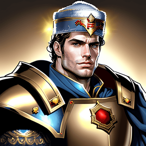 AI generated: Henry Cavill depicted as the Emperor of Humanity Warhamer 40k, whit golden armor. Christmas hat on h...