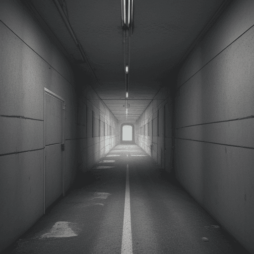 AI generated:  a pov photo of interior of a prison, Road closed, pessimistic, narrow space, future, clostrofobic, ...