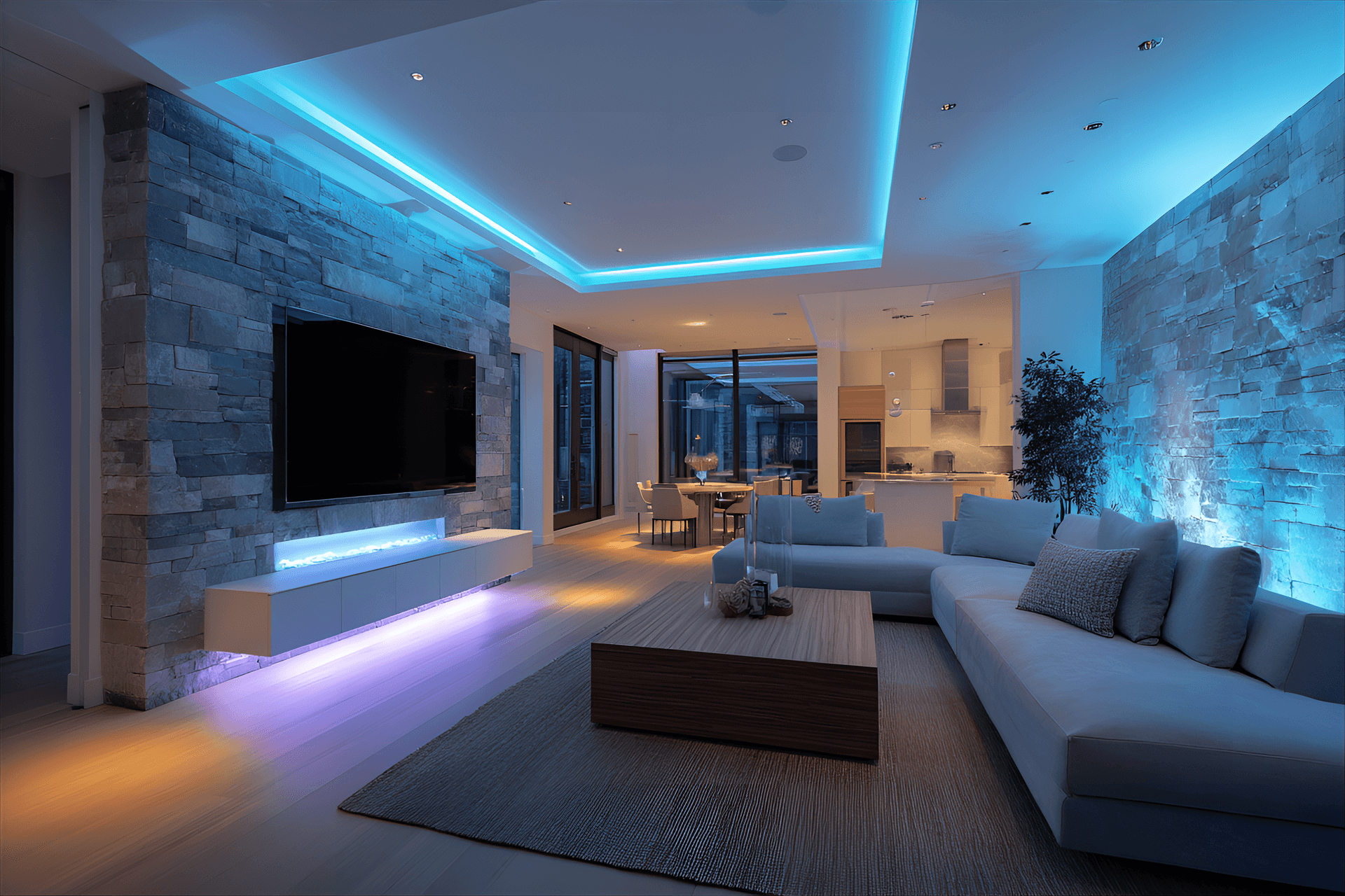 AI generated: photography, the room blends clean lines, organic textures and smart technology, embodying modern in...