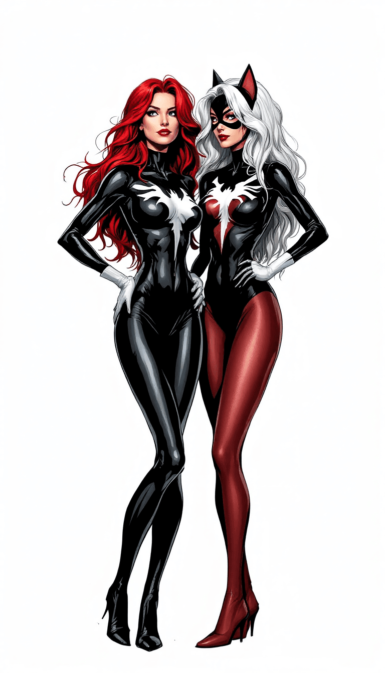 AI generated: full body Mary Jane and Black Cat, featuring Mary Jane and Black Cat standing next to each other wit...