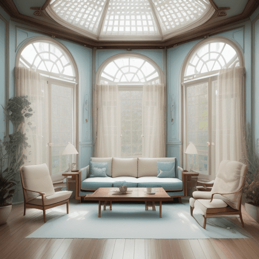 AI generated: High resolution photography interior design, dreamy sunken living room conversation pit, wooden floo...