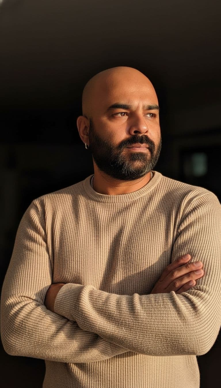AI generated: Portrait of a stylish young man with a lean, toned physique (around 57 kg, 5'6 tall) — his beard rem...