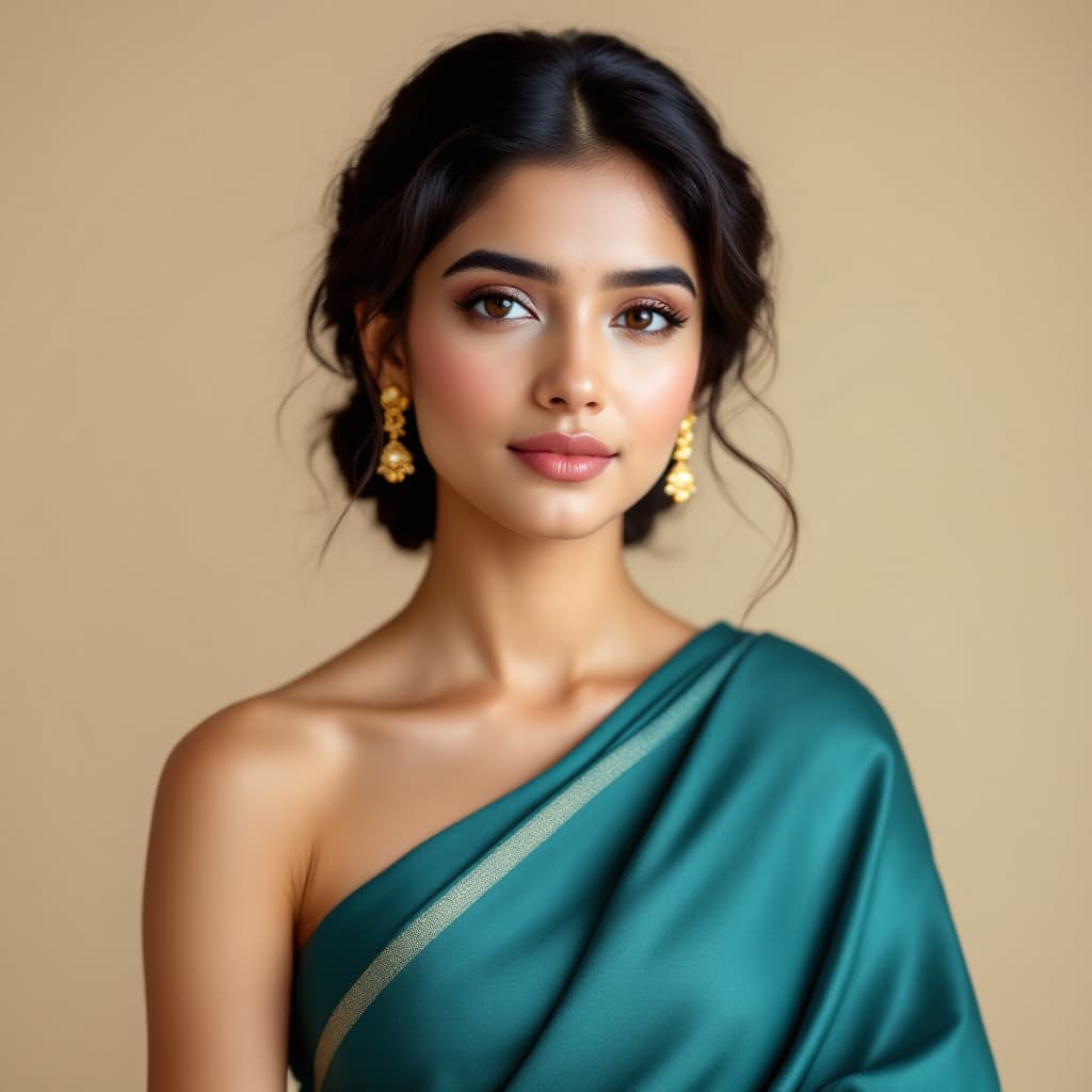 AI generated: Portrait of a young woman, likely in her late teens or early twenties, of South Asian descent.  She ...