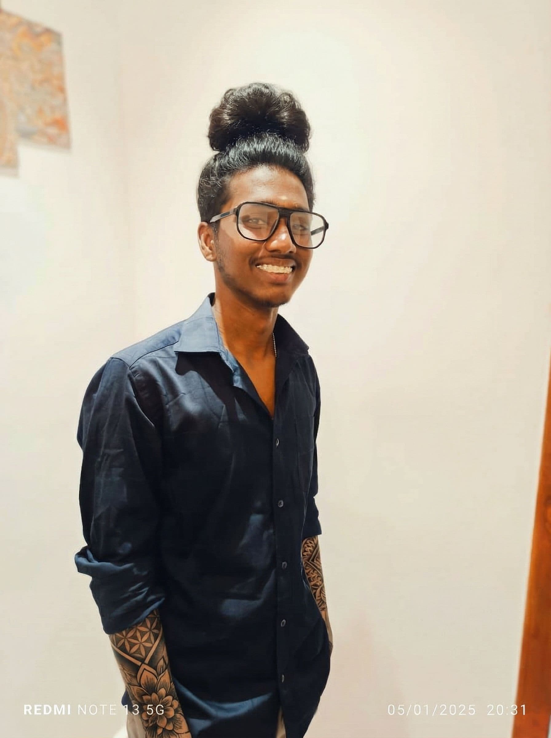 AI generated: High up full bun for the tattoo person