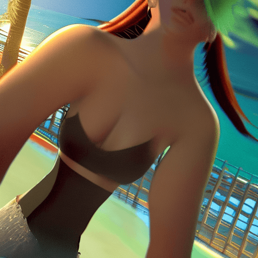 AI generated: futanari, no testicles, erection, long penis, hairy pussy, 2girls, penis, bikini, beach, vaginal, fu...