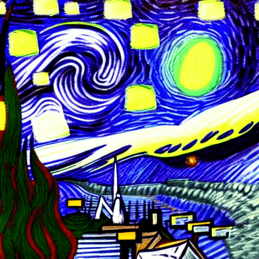 AI generated: tifa lockheart FF7, starry night background,  painted by vincent van gogh