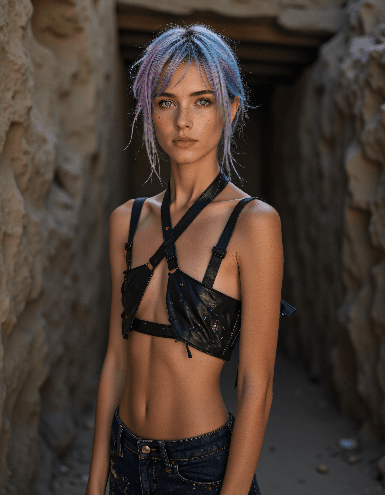 AI generated: Half Body Fantasy Fashion photo of a
24 year old Munda-Fang female elegant hostess
with Timid shyn...