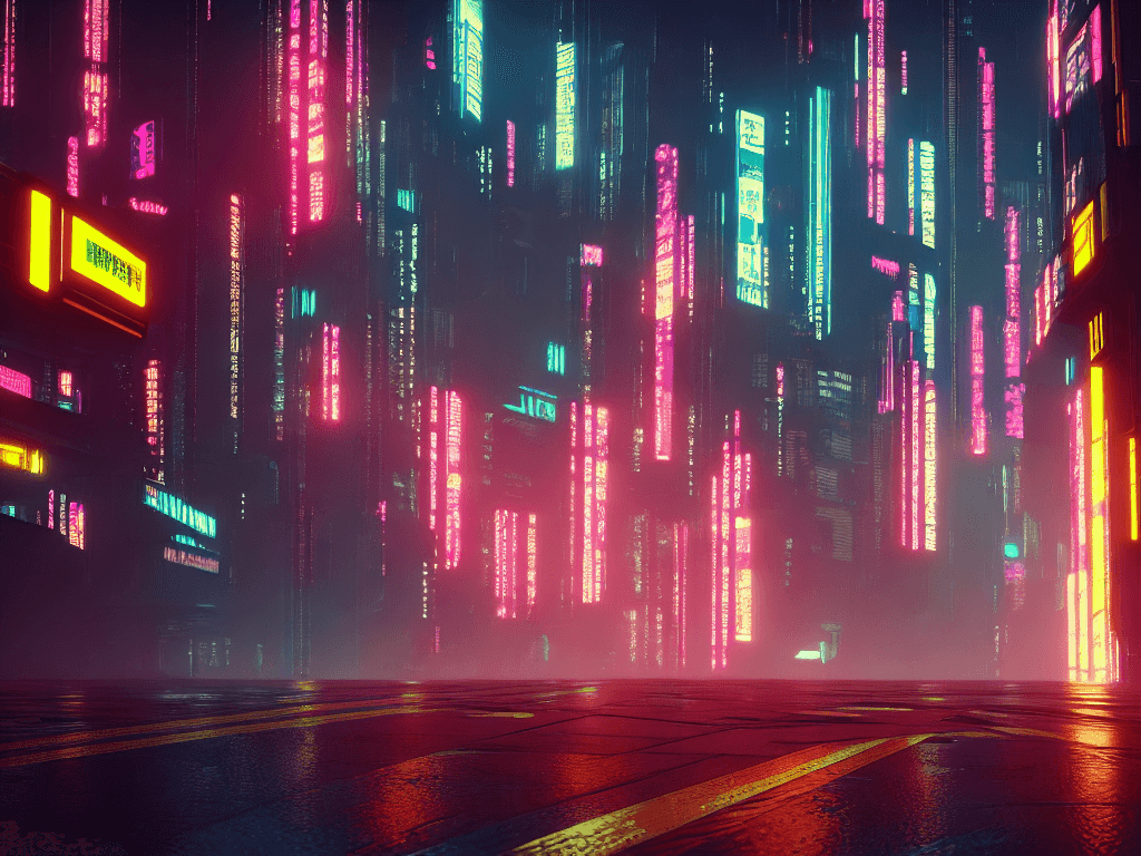 AI generated: cyberpunk city, Night, rainy, cyberpunk 2077, street level, neo-Tokyo in Cyberpunk 2045, blade runne...