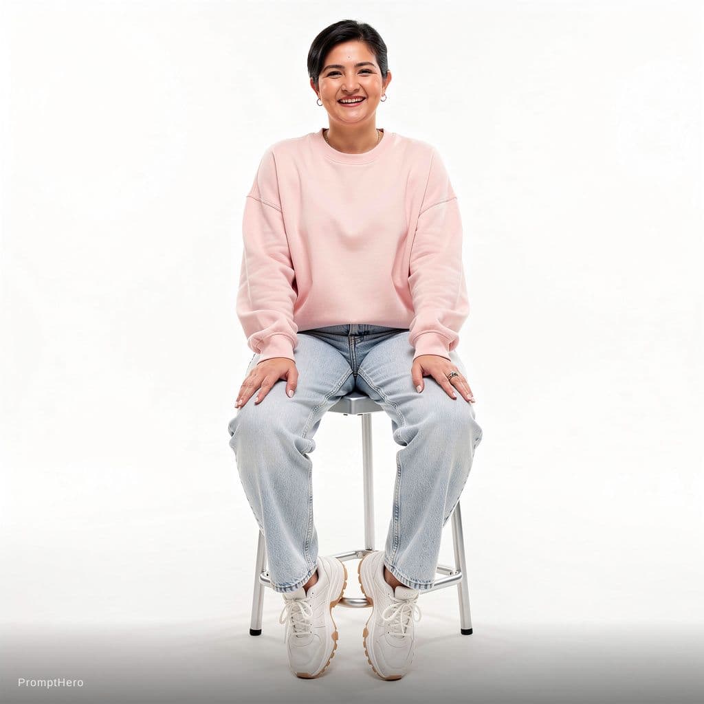 AI generated: A highly detailed, photorealistic, cinematic high-angle full-body studio shot of a cute and stylish ...